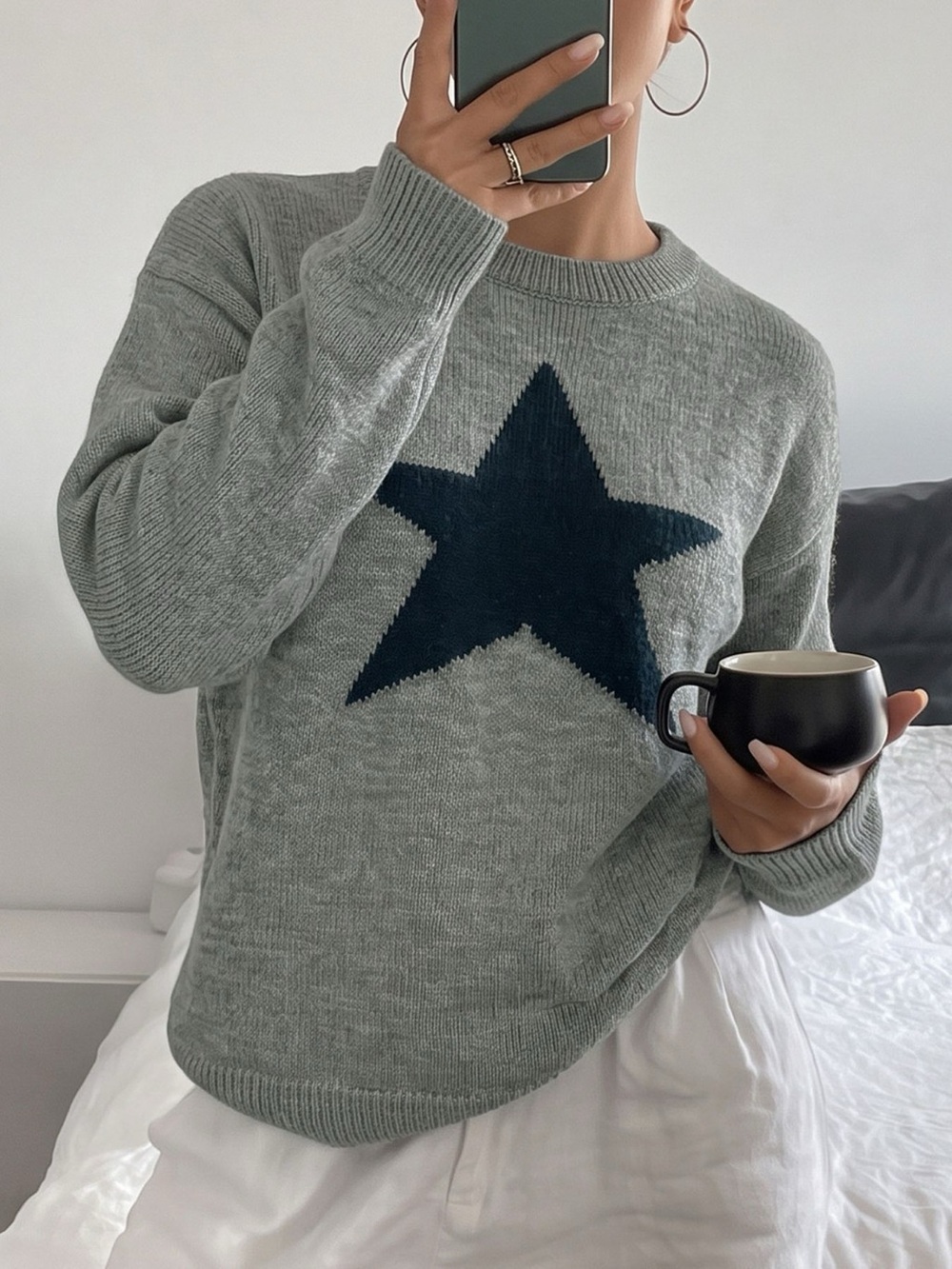 Star-Patterned Dropped Shoulder Sweater - Picture 2 of 14